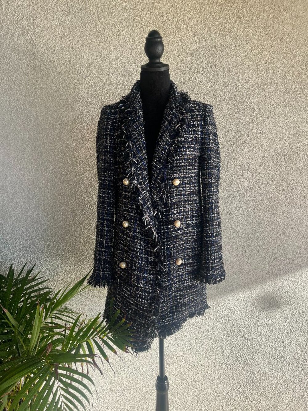 Black and white tweed blazer